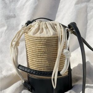 Elegant Black and Tan Woven Bucket Bag